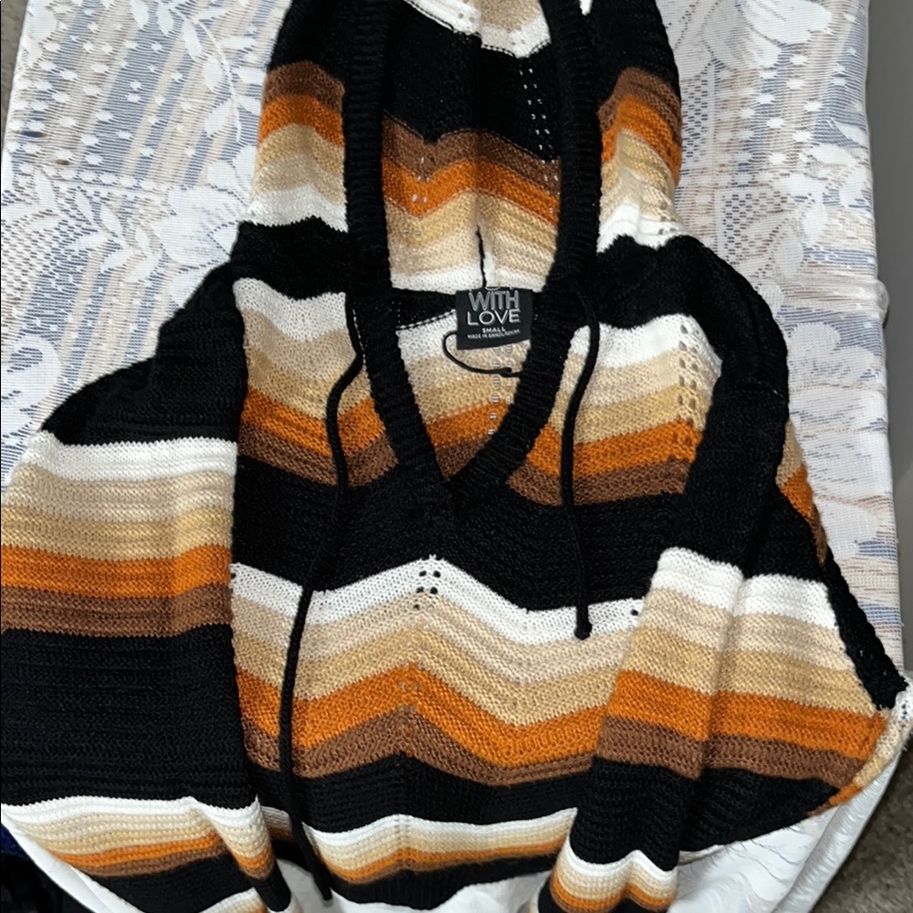 Women's Striped Sweater - Black, Brown, Cream